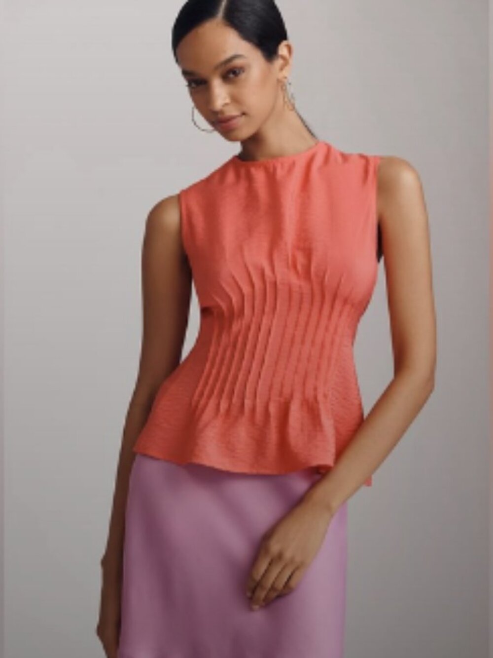 Anthropologie:  Della Pleated Waist Shell Top, Medium, Coral